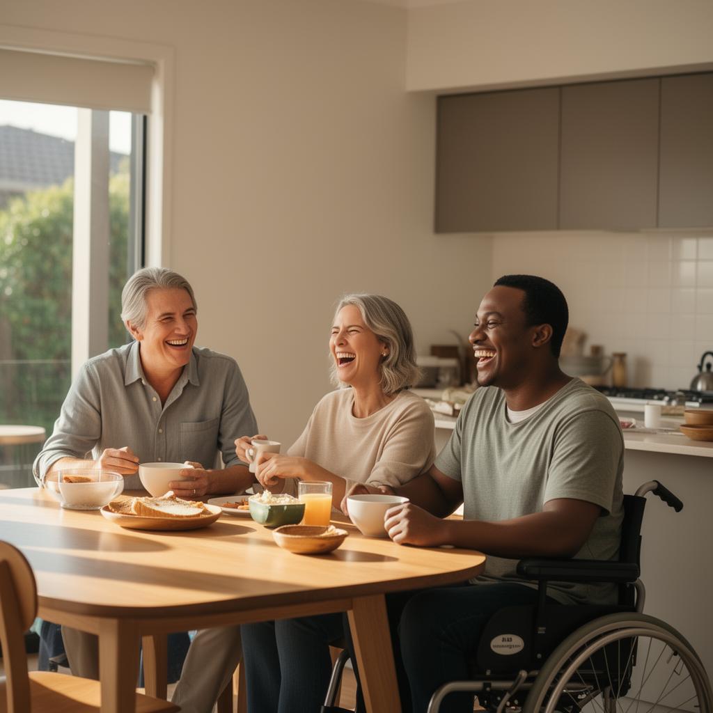 A diverse Melbourne family sharing a meal at home